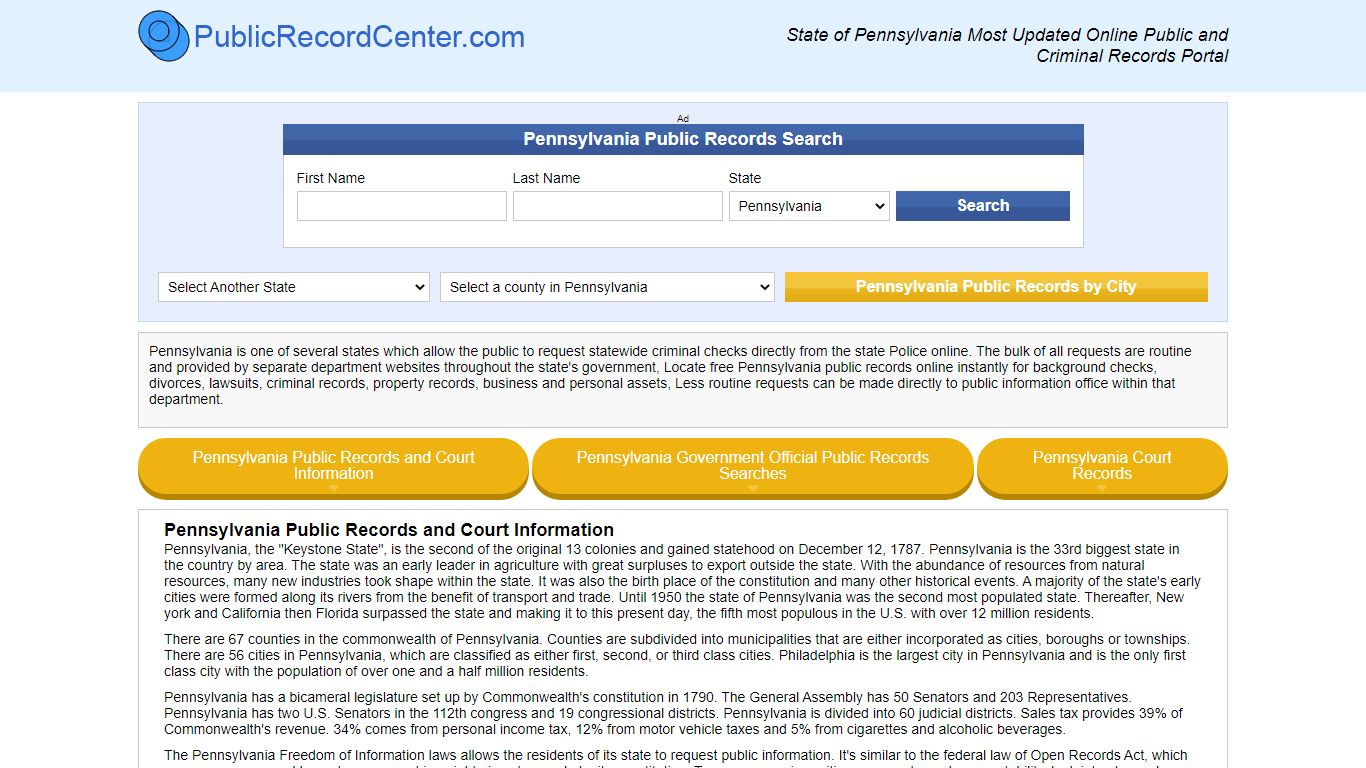 Free Pennsylvania Public Records, Criminal Records And Sex Offenders Search